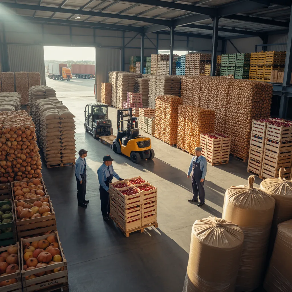 Export warehouse with packed goods ready for global shipment