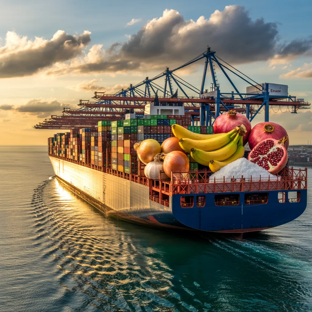 Large cargo ship carrying export containers