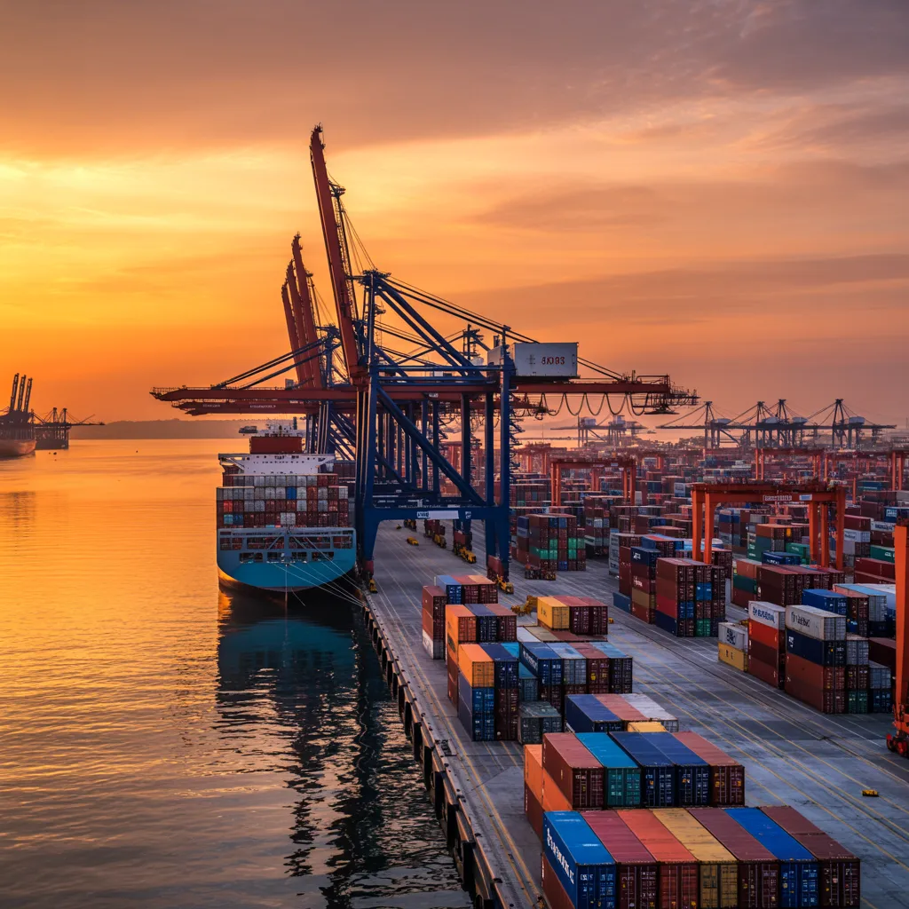 Shipping containers at dock for international export